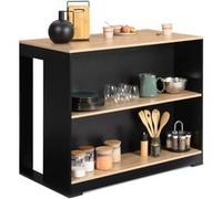 IDMarket – Table de bar îlot Juno – bois noir, plateau façon hêtre
