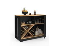 Table de bar îlot VITO 113 cm avec range bouteilles bois noir et plateau façon hêtre