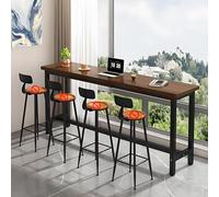 Table de bar industrielle étroite, en bois massif avec cadre en métal, finition noyer noir, table de petit déjeuner rectangulaire, 62,9 x 15,7 x 41,3 cm