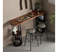 Table de bar industrielle rustique avec cadre en bois massif et en fer, étagères double face pour espaces étroits, table de bar de style ferme, parfaite pour la maison et une utilisation commerciale