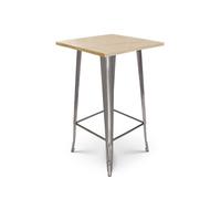 Table de bar ""Mange Debout"" style industriel en métal brut et plateau bois clair - 60x60 cm