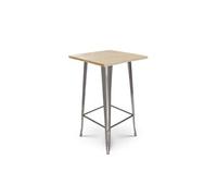 Table de bar Mange Debout style industriel en métal brut et plateau bois clair - 60x60 cm