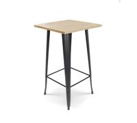 Table de bar ""Mange Debout"" style industriel en métal noir mat et plateau bois clair - 60x60 cm