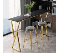 Table de Bar Moderne Effet Marbre Noir, Table Haute Design Pieds Dorés | Table Consolle Longue et Étroite Derrière Canapé, Mange-Debout Haut pour Cuisine, Café, Salon(Black,100cm/39.3in)