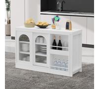 Table de bar moderne extensible rotative à 360° avec rangement réversible avec porte en verre pour cuisine, café, bar (blanc)