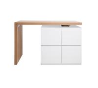 Table de bar modulable avec rangement blanc mat et bois clair l140-165 cm max