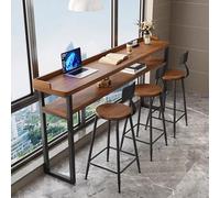 Table de bar rectangulaire en bois massif étroite avec paroi acoustique - Long plateau de table double - Table de petit déjeuner pour la cuisine - Avec base en métal - Table de bar industrielle pour