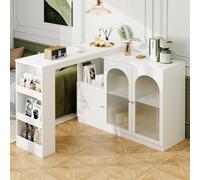 Table de bar rotative à 360 ° (120 x 40 x 97 cm) moderne blanche meuble de bar design simple armoire de rangement multifonction avec porte pour salle à manger et bar à domicile