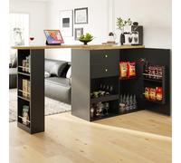 Table de bar rotative à 360° avec 2 chaises avec porte coulissante et 3 étagères ouvertes - Meuble moderne et élégant pour salle à manger, bureau ou salon - 105 x 39 x 102 cm