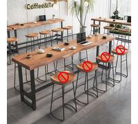 Table de Bar Table de Pub Rustique à Hauteur de Comptoir,5cm Table de Salle à Manger en Bois Massif avec Cadre en Métal,Plateau à Bords Vivants for Bar Café Restaurant(W 35cm/13.8in,L 160cm/63in)