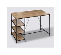 PEGANE Table de Bar, Table Haute avec 3 étagères en Bois Beige et métal Coloris Noir - Longueur 140 x Profondeur 80 x Hauteur 103 cm