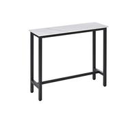 Table de bar - table haute de cuisine - dim. 120L x 40l x 100H cm - châssis piètement acier noir, plateau aspect marbre blanc Blanc G