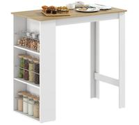 Table de bar table HOMCOM haute de cuisine mange-debout comptoir dim. 112L x 57l x 106H cm - 3 étagères - aspect chêne clair blanc