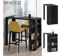 VICCO table de bar NOEL table de bar noir compartiments de rangement 120 x 105,6 x 60 cm