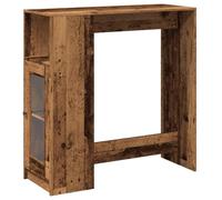 Table de Bar Vieux Bois avec 3 Compartiments de Rangement | Bois d'ingénierie, surface lisse, range bouteilles et livres, cuisine salon salle à manger, fixation murale