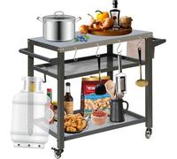 Table de barbecue d'extérieur à 3 étagères, chariot de gril plat mobile en acier inoxydable, table de travail multifonction en métal, table de salle à manger avec double étagère pour cuisine