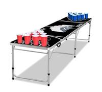 Table de Beer Pong - LILIIN - Pliable en aluminium - 6 balles et 100 gobelets - Hauteur réglable 55-70 cm