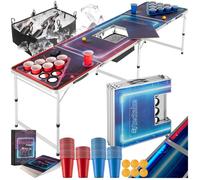 Table de beer pong - TECTAKE - Table BEER WARS II avec éclairage LED en aluminium avec 100 gobelets, 6 balles et jeu de cartes