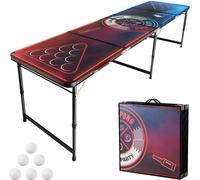 Table de bière-pong portable VEVOR (240 x 60 x 52/70 cm) avec 6 balles de ping-pong et éclairage LED, table pliante arrière réglable en hauteur pour le bureau, les voyages, le camping