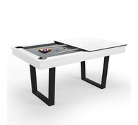 SOKKER Billard Américain Convertible en Table à Manger 4/6 Personnes 185 x 104 x 82 Cm - Horizon, Blanc et Noir