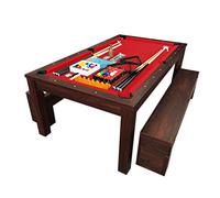 Table de Billard Convertible en Table a Manger - 7 Pieds Rich Red avec Bancs Conteneurs