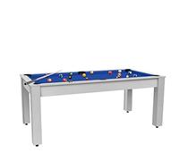 Table de Billard Louxor 7ft Convertible Table à Manger 8 Personnes Design Blanc boisé (avec Plateau Table, Tapis Bleu)