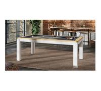 Table de Billard - Transformable en Table à Manger - Bois et Pieds Blanc - Gris - 213 x 112.5 x 82.5 cm