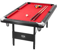 VEVOR Table de Billard 192 cm, Kit de Billard Pliable et Portable, Ensemble d'Accessoires Complets avec Balles, Queues, Craies et Brosse, Couleur Noir avec Tissu Rouge, pour Domicile, Club, Café-Bar