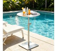 Table De Bistro Extérieure Réglable En Hauteur, Table De Cocktail Ronde En Acier Inoxydable Antirouille, Tables D'appoint Sur Pied Résistantes Aux Intempéries Pour Piscine Jardin Et Arrière-cour