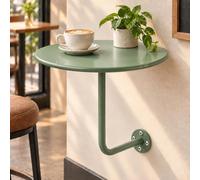 Table de Bistrot Murale Ronde, Table de Café Suspendue en Acier au Carbone pour Salon de Thé et Salle d'Attente, Support en L et Coloris au Choix, Style Compact(Sage Green,13.8in)