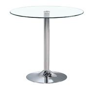 Table de bistrot ronde en verre trempé avec plateau en verre trempé et support chromé de 50 cm, couleur transparente, idéale pour la cuisine, les salles à manger et les petits déjeuners
