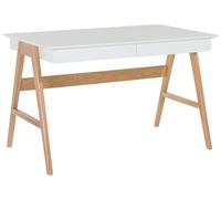 Table de Bureau 2 Tiroirs 120x70 cm en MDF et Bois de Chêne Blanc Laqué Sheslay
