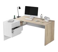 Table de Bureau + caisson avec 3 tiroirs Chêne canadian / Blanc Artik - Hauteur 73 x longueur 145 x Profondeur 108 cm