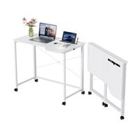Table de Bureau Pliante avec Roulante,Bureau d'Ordinateur Pliable,avec Fente pour Pad,90x56x75 cm,Blanc