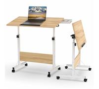 Table de Bureau Pliante Table de lit Réglable en Hauteur 80x40x65-88 cm Bureau pour Ordinateur Portable avec Roulette,Bois