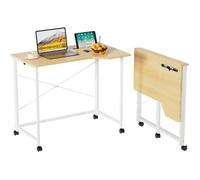 Table de Bureau Pliante VIVOLILV - Forme de U - 90x56x76 cm - Bureau informatique avec roulettes - Chêne et blanc