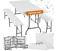 Table de camping avec bancs - TECTAKE - Ensemble repas PANJA 1 table 2 bancs compact et pliable avec poignées de transport - Blanc
