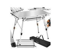 Table de camping en aluminium pliable et réglable en hauteur et sac de transport argent