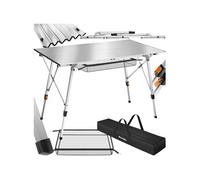 Table de camping en aluminium pliable et réglable en hauteur et sac de transport argent