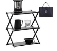 Table de camping, étagères pliantes, étagère de rangement multifonction à trois couches, étagère à chaussures peu encombrante, étagères de rangement solides en métal, étagère de camping portable pour