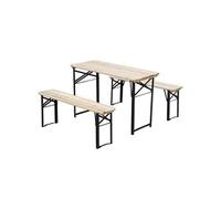 Outsunny Table de Camping Pique-Nique Pliable Portable + 2 bancs Pliables métal époxy Noir Bois Massif Sapin