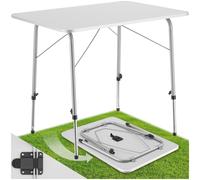 Table de Camping, Table de Pique Nique, Table de Jardin Ajustable en Hauteur - Pliante 80 cm x 60 cm x 68 cm Blanc