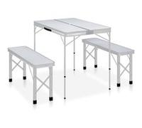 Table de camping pliable avec 2 bancs Aluminium Blanc Blanc G