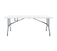Table De Camping Pliable Blanche 180x72x72 cm HDPE Avec Cadre En Acier | Repliable avec mallette, poignée intégrée, surface lavable, usage extérieur, rangement compact