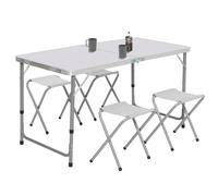 Table de camping pliante d'appoint 120 cm réglable en hauteur et 4 tabourets bla