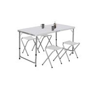 Table de camping pliante d'appoint 120 cm réglable en hauteur et 4 tabourets blancs