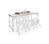 IDMarket - Table de Camping Pliante d'appoint 160 cm réglable en Hauteur 6 tabourets Blancs