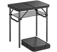 Table de camping pliante Outsunny 2 pieds, table de pique-nique avec couche de rangement en filet, 4 hauteurs réglables et poignée de transport, portable pour le jardin, le parc, le barbecue, noire