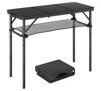 Table de camping pliante Outsunny 3 pieds, table de pique-nique avec couche de rangement en filet, sac de transport et structure métallique, portable pour le jardin, le parc, le barbecue, noire