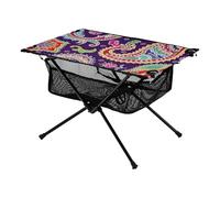 Table de camping portable style ethnique cachemire noix de cajou fleur jambon tatouage lavable facile table portable avec sac de rangement pour parc, jardin, plage, voyage
